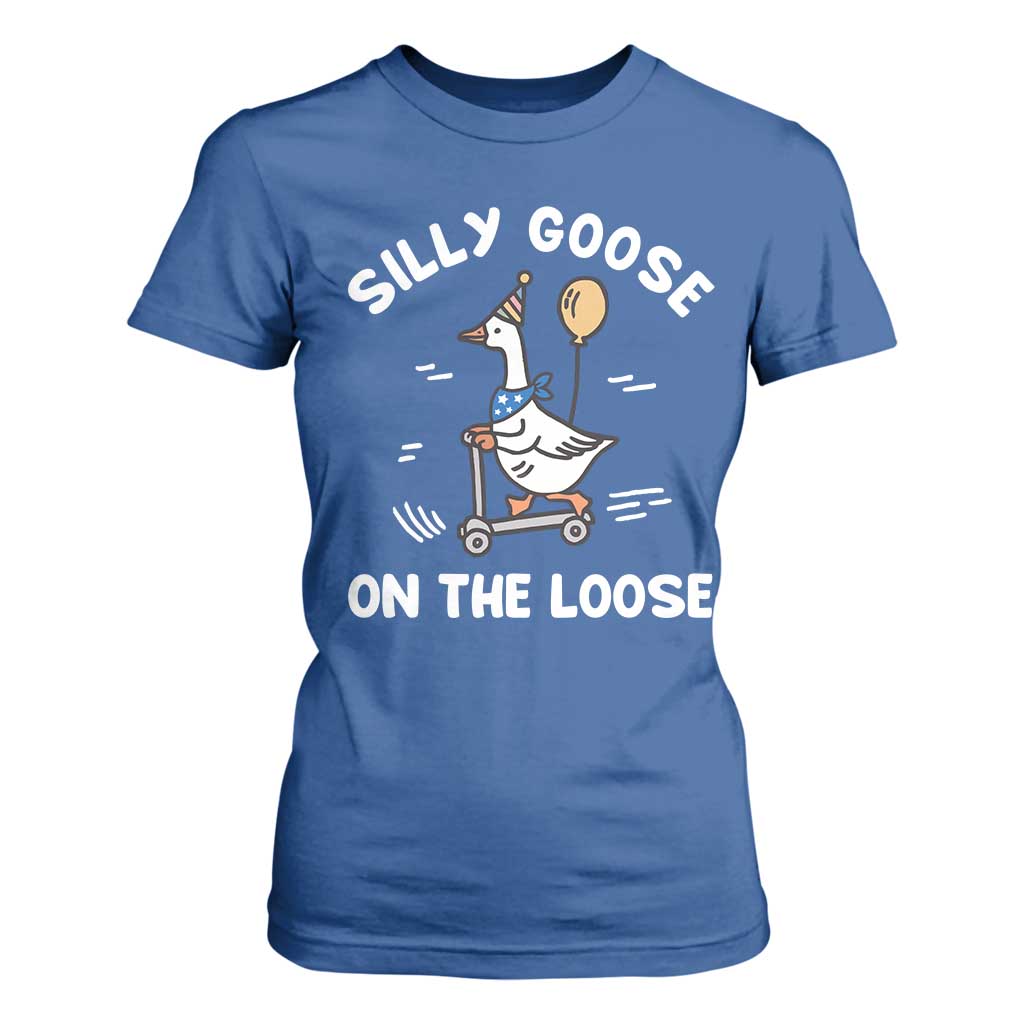 Funny Silly Goose T Shirt For Women Goose On The Loose Animal Humor TS10 Royal Blue Print Your Wear