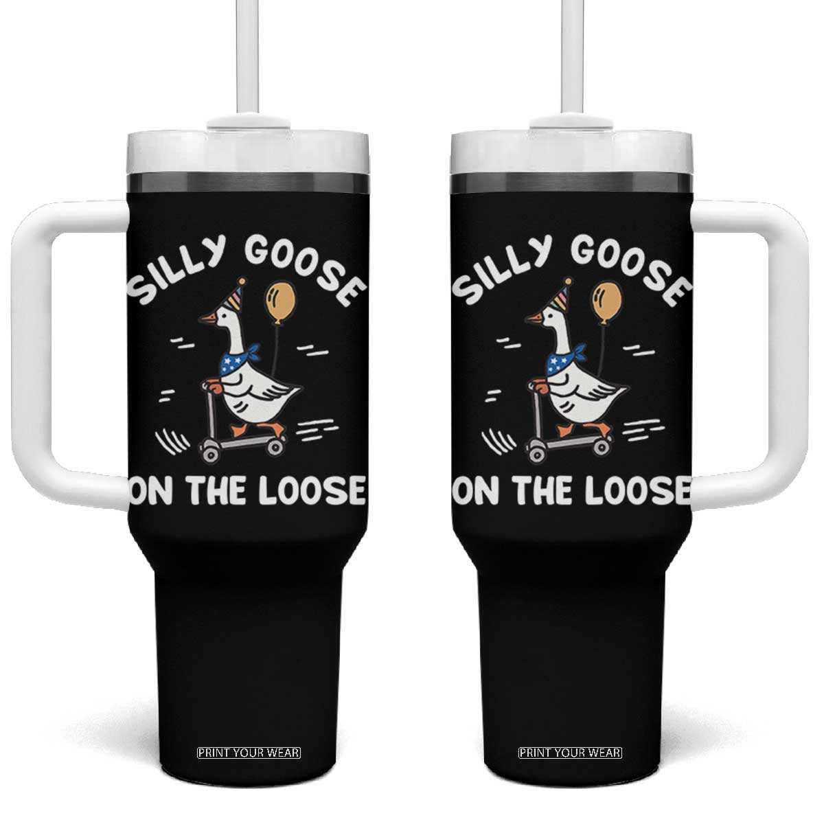 Funny Silly Goose Tumbler With Handle Goose On The Loose Animal Humor TS10 One Size: 40 oz Black Print Your Wear