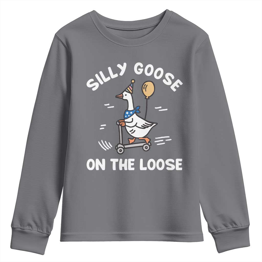 Funny Silly Goose Youth Sweatshirt Goose On The Loose Animal Humor TS10 Charcoal Print Your Wear