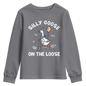 Funny Silly Goose Youth Sweatshirt Goose On The Loose Animal Humor TS10 Charcoal Print Your Wear