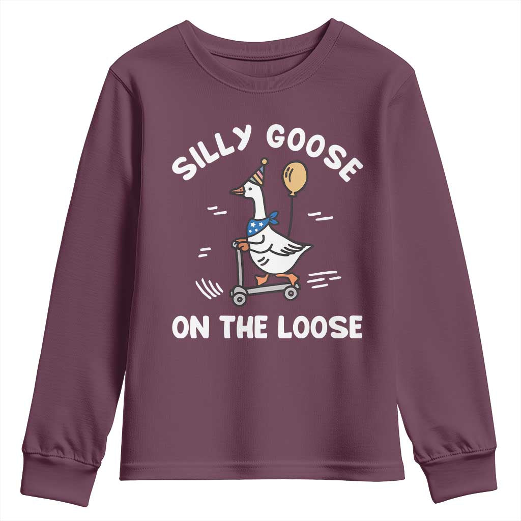 Funny Silly Goose Youth Sweatshirt Goose On The Loose Animal Humor TS10 Maroon Print Your Wear