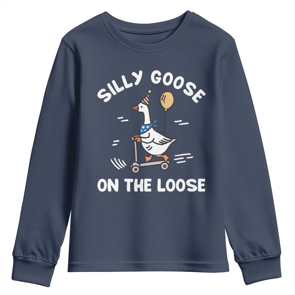 Funny Silly Goose Youth Sweatshirt Goose On The Loose Animal Humor TS10 Navy Print Your Wear