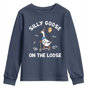 Funny Silly Goose Youth Sweatshirt Goose On The Loose Animal Humor TS10 Navy Print Your Wear