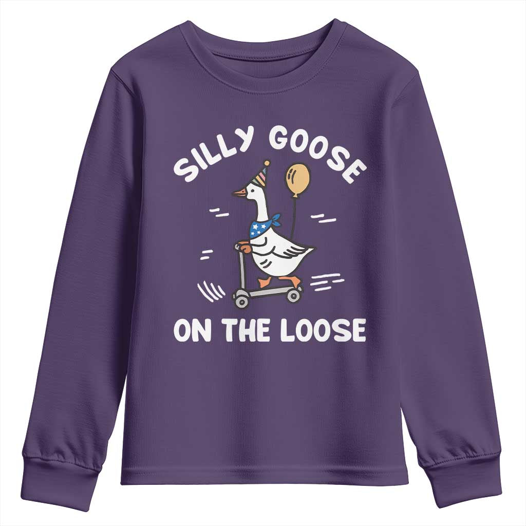 Funny Silly Goose Youth Sweatshirt Goose On The Loose Animal Humor TS10 Purple Print Your Wear