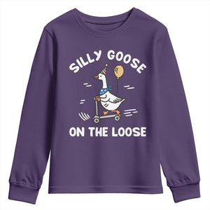 Funny Silly Goose Youth Sweatshirt Goose On The Loose Animal Humor TS10 Purple Print Your Wear
