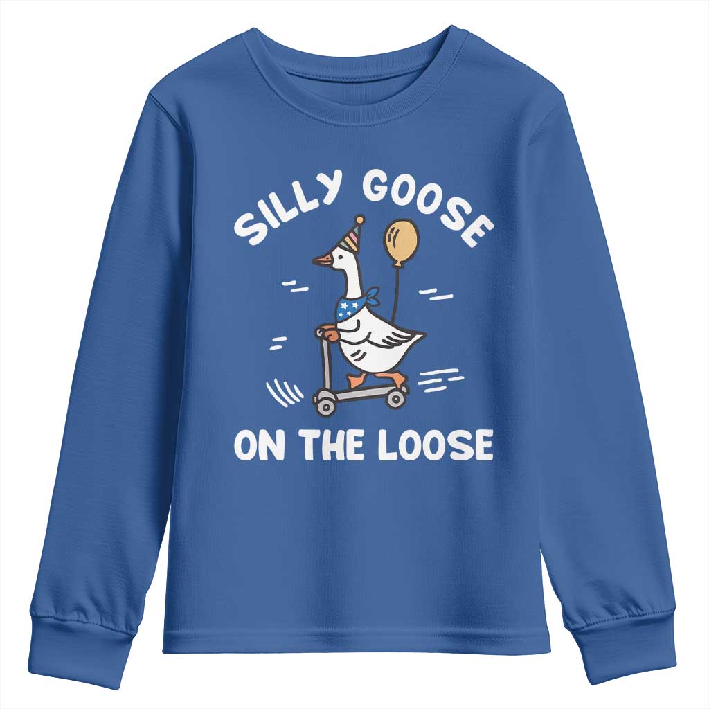Funny Silly Goose Youth Sweatshirt Goose On The Loose Animal Humor TS10 Royal Blue Print Your Wear