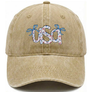Coquette USA Washed Cotton Baseball Cap Patriotic American Girl 4th of July TS10 Washed Cap Universal Fit Khaki Print Your Wear