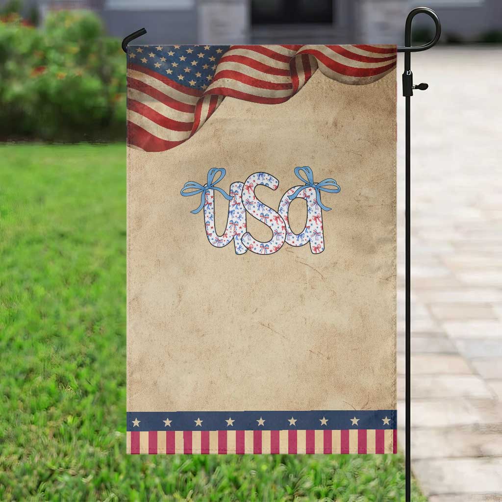 Coquette USA Garden Flag Patriotic American Girl 4th of July TS10 Vintage Rustic Tan Navy Print Your Wear