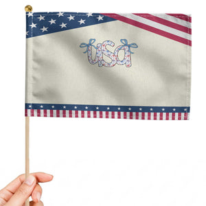 Coquette USA Patriotic Handheld Flag American Girl 4th of July TS10 Modern 8.2" × 5.5" Beige Blue Print Your Wear