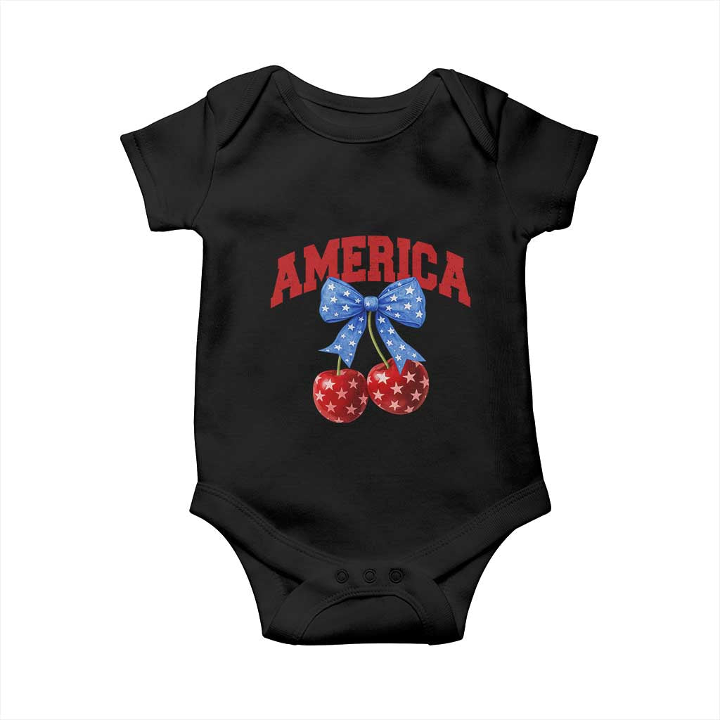 America Cherry Coquette Bow Baby Onesie 4th of July Patriotic TS10 Black Print Your Wear