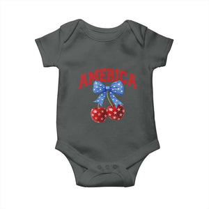 America Cherry Coquette Bow Baby Onesie 4th of July Patriotic TS10 Dark Heather Print Your Wear