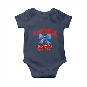 America Cherry Coquette Bow Baby Onesie 4th of July Patriotic TS10 Navy Print Your Wear
