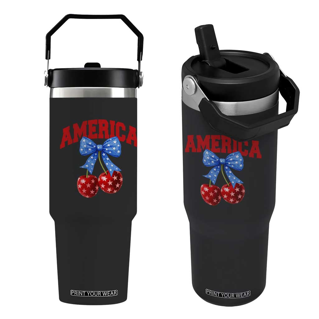 America Cherry Coquette Bow Flip Straw Tumbler 4th of July Patriotic TS10 One Size: 30 oz Black Print Your Wear