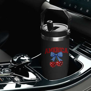 America Cherry Coquette Bow Flip Straw Tumbler 4th of July Patriotic TS10 Print Your Wear