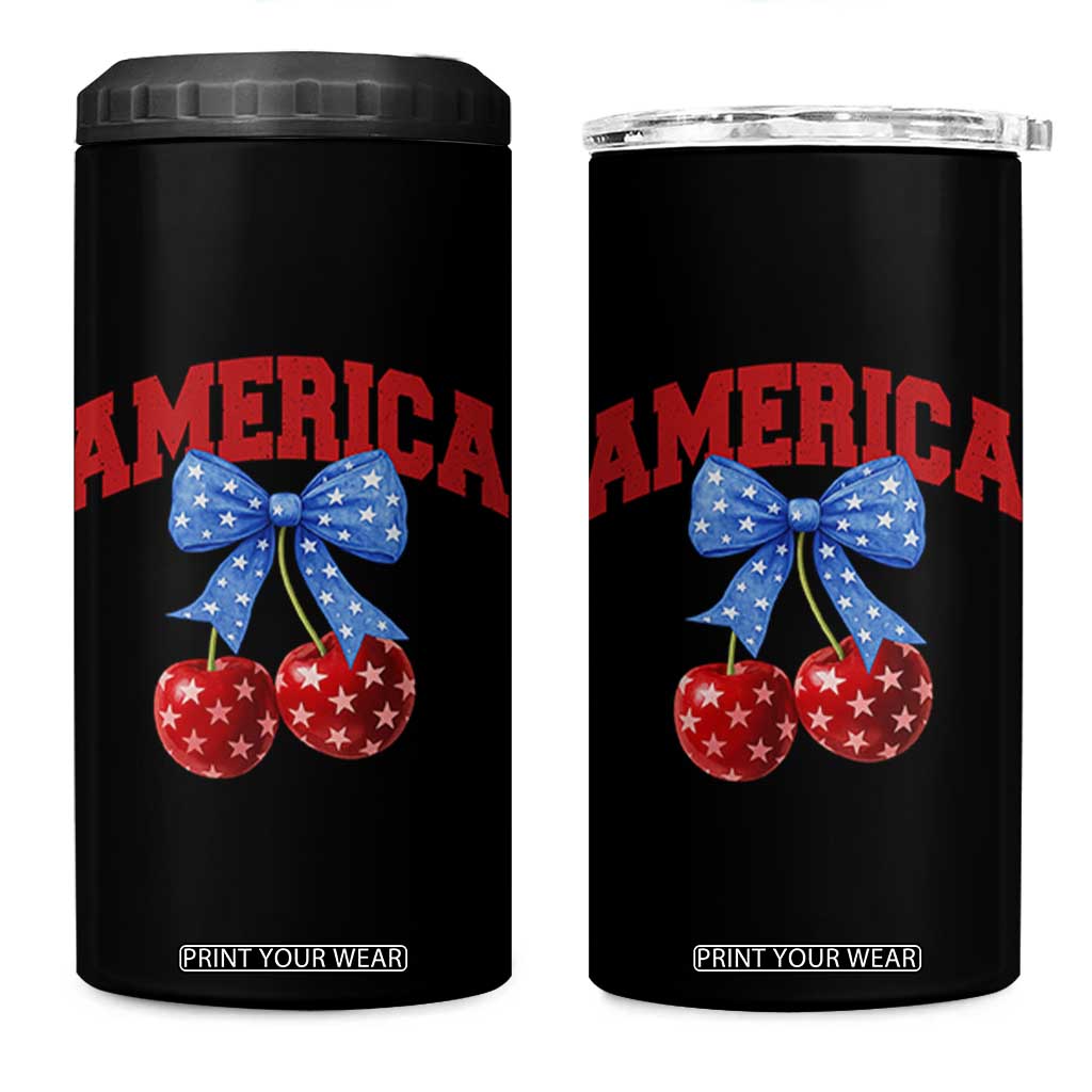 America Cherry Coquette Bow 4 in 1 Can Cooler Tumbler 4th of July Patriotic TS10 One Size: 16 oz Black Print Your Wear