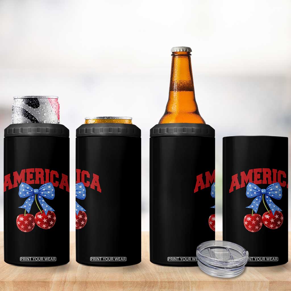 America Cherry Coquette Bow 4 in 1 Can Cooler Tumbler 4th of July Patriotic TS10 Print Your Wear