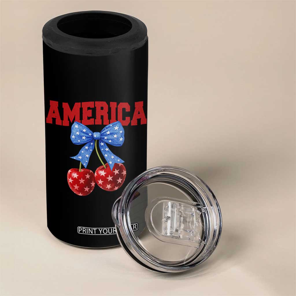 America Cherry Coquette Bow 4 in 1 Can Cooler Tumbler 4th of July Patriotic TS10 Print Your Wear