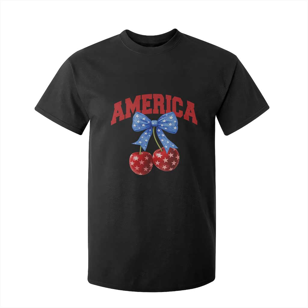 America Cherry Coquette Bow T Shirt For Kid 4th of July Patriotic TS10 Black Print Your Wear