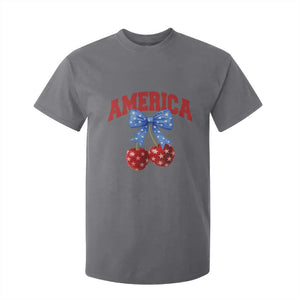 America Cherry Coquette Bow T Shirt For Kid 4th of July Patriotic TS10 Charcoal Print Your Wear