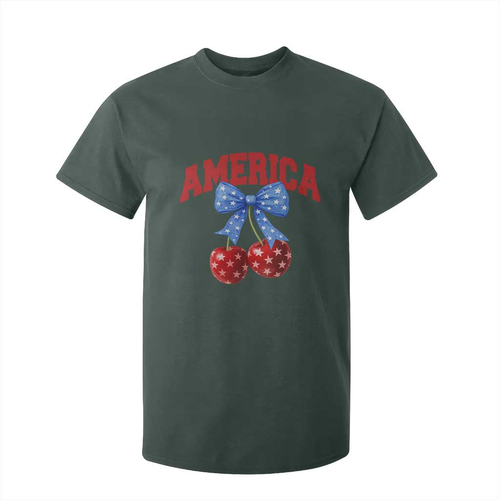 America Cherry Coquette Bow T Shirt For Kid 4th of July Patriotic TS10 Dark Forest Green Print Your Wear