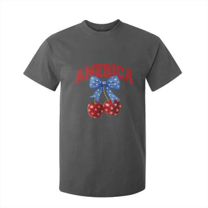 America Cherry Coquette Bow T Shirt For Kid 4th of July Patriotic TS10 Dark Heather Print Your Wear