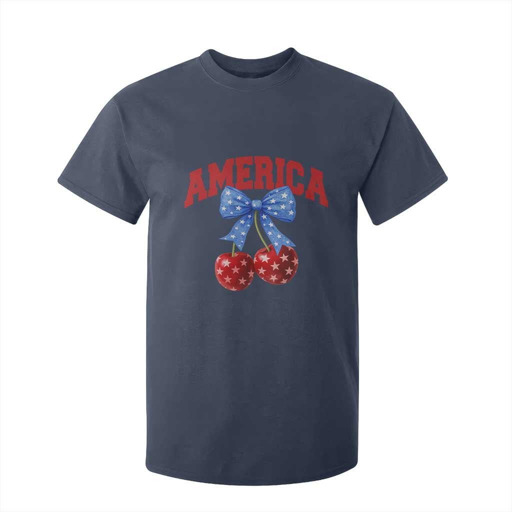 America Cherry Coquette Bow T Shirt For Kid 4th of July Patriotic TS10 Navy Print Your Wear