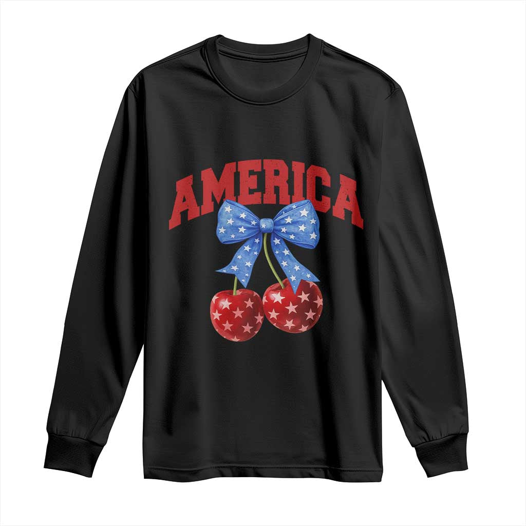 America Cherry Coquette Bow Long Sleeve Shirt 4th of July Patriotic TS10 Black Print Your Wear