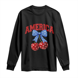 America Cherry Coquette Bow Long Sleeve Shirt 4th of July Patriotic TS10 Black Print Your Wear
