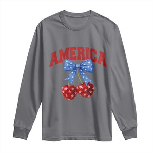 America Cherry Coquette Bow Long Sleeve Shirt 4th of July Patriotic TS10 Charcoal Print Your Wear