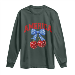America Cherry Coquette Bow Long Sleeve Shirt 4th of July Patriotic TS10 Dark Forest Green Print Your Wear