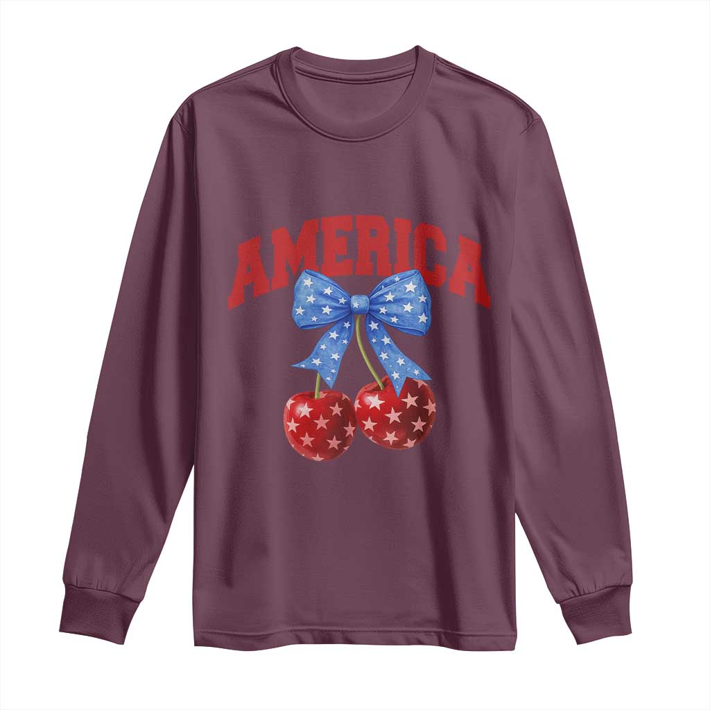 America Cherry Coquette Bow Long Sleeve Shirt 4th of July Patriotic TS10 Maroon Print Your Wear