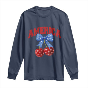 America Cherry Coquette Bow Long Sleeve Shirt 4th of July Patriotic TS10 Navy Print Your Wear