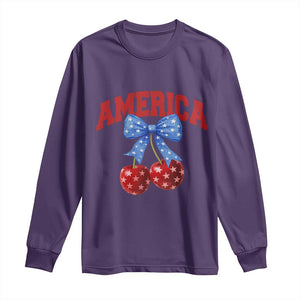 America Cherry Coquette Bow Long Sleeve Shirt 4th of July Patriotic TS10 Purple Print Your Wear