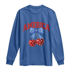 America Cherry Coquette Bow Long Sleeve Shirt 4th of July Patriotic TS10 Royal Blue Print Your Wear