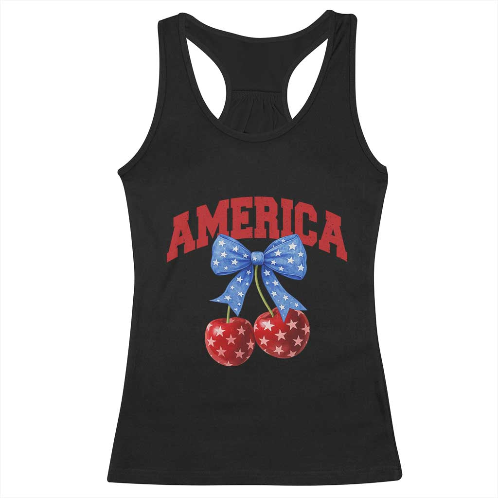America Cherry Coquette Bow Racerback Tank Top 4th of July Patriotic TS10 Black Print Your Wear