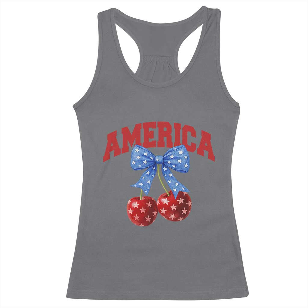 America Cherry Coquette Bow Racerback Tank Top 4th of July Patriotic TS10 Charcoal Print Your Wear