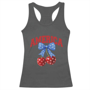 America Cherry Coquette Bow Racerback Tank Top 4th of July Patriotic TS10 Dark Heather Print Your Wear