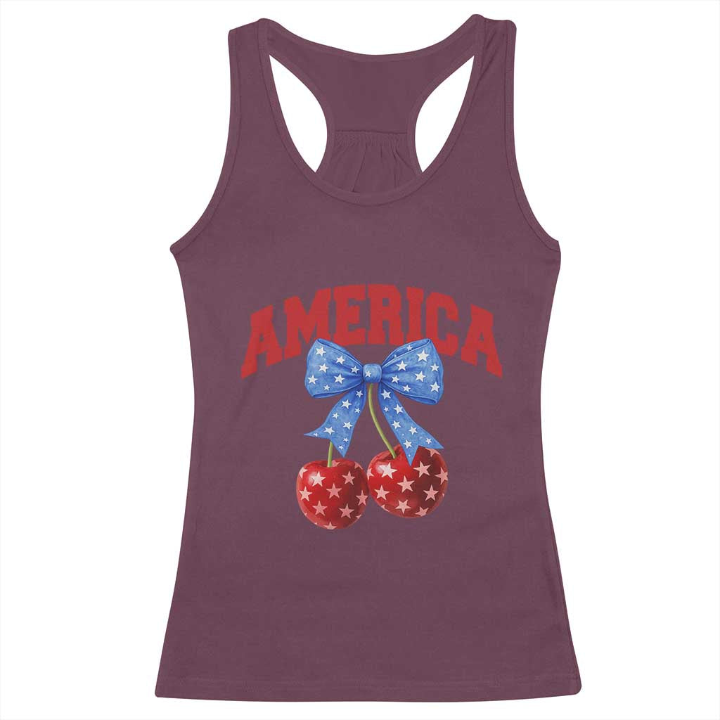 America Cherry Coquette Bow Racerback Tank Top 4th of July Patriotic TS10 Maroon Print Your Wear