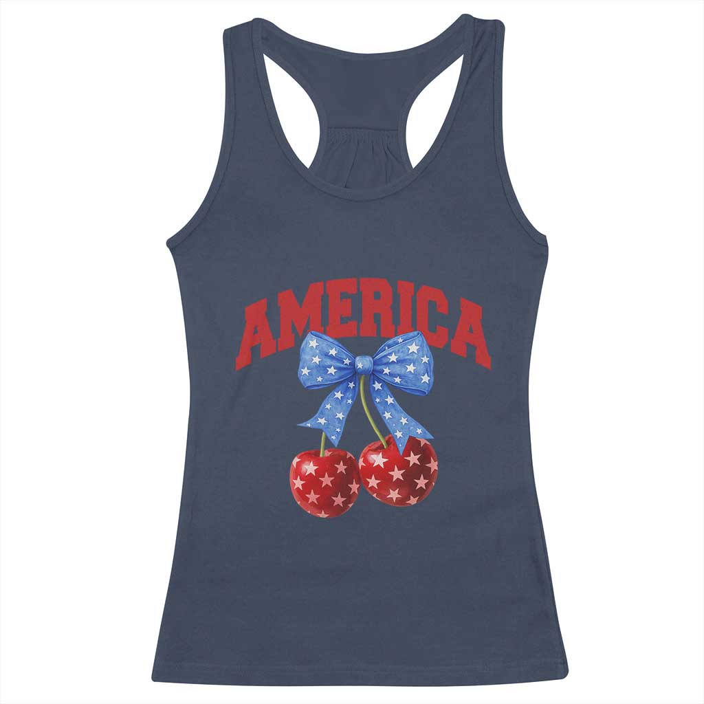 America Cherry Coquette Bow Racerback Tank Top 4th of July Patriotic TS10 Navy Print Your Wear