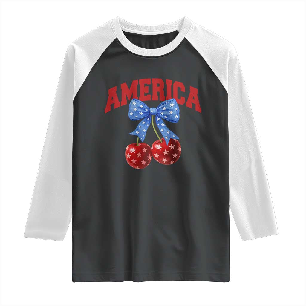 America Cherry Coquette Bow Raglan Shirt 4th of July Patriotic TS10 Black White Print Your Wear