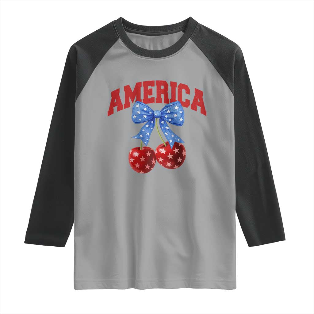 America Cherry Coquette Bow Raglan Shirt 4th of July Patriotic TS10 Sport Gray Black Print Your Wear