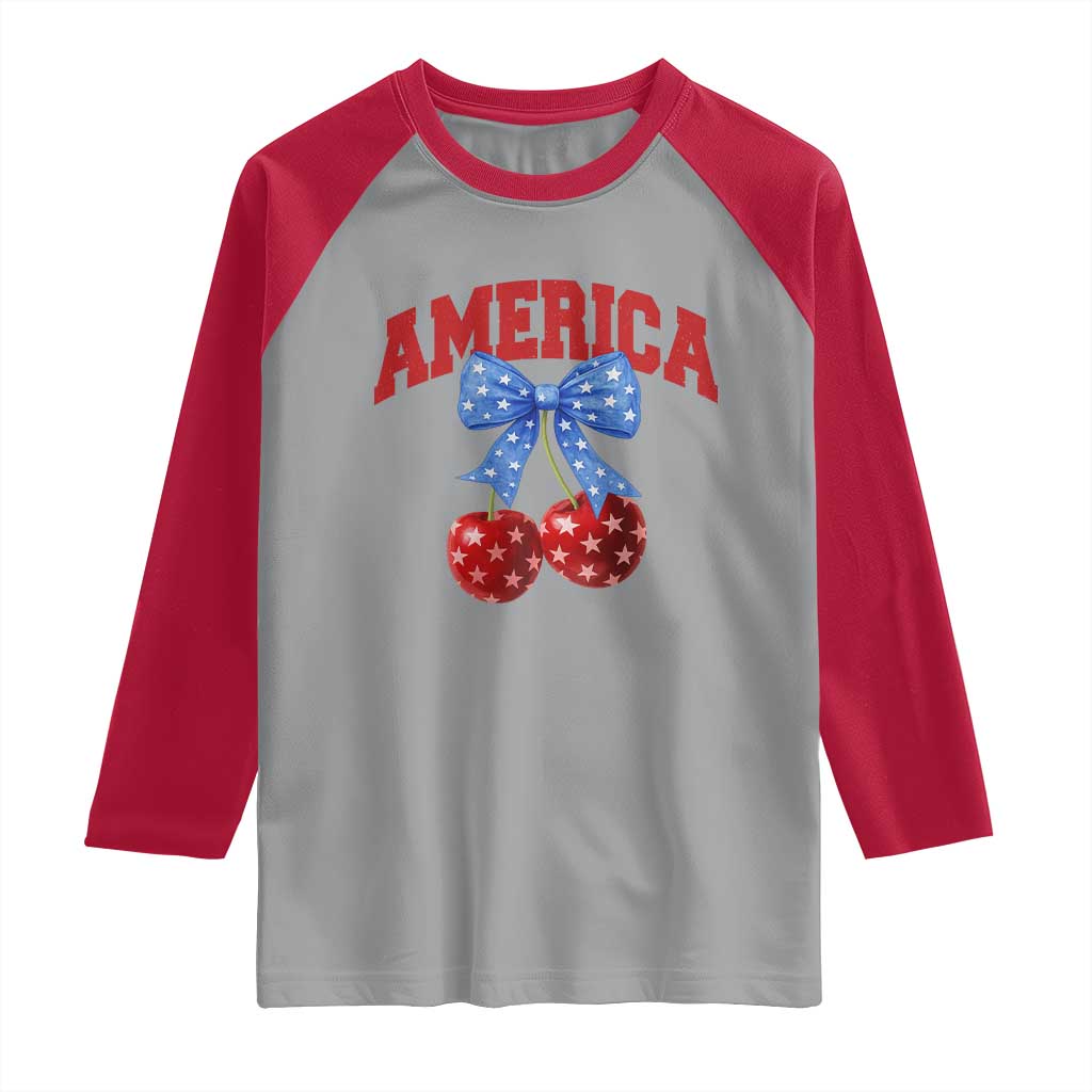 America Cherry Coquette Bow Raglan Shirt 4th of July Patriotic TS10 Sport Gray Red Print Your Wear