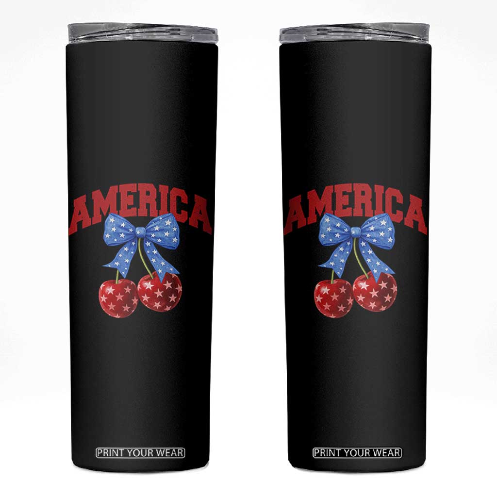 America Cherry Coquette Bow Skinny Tumbler 4th of July Patriotic TS10 Black Print Your Wear