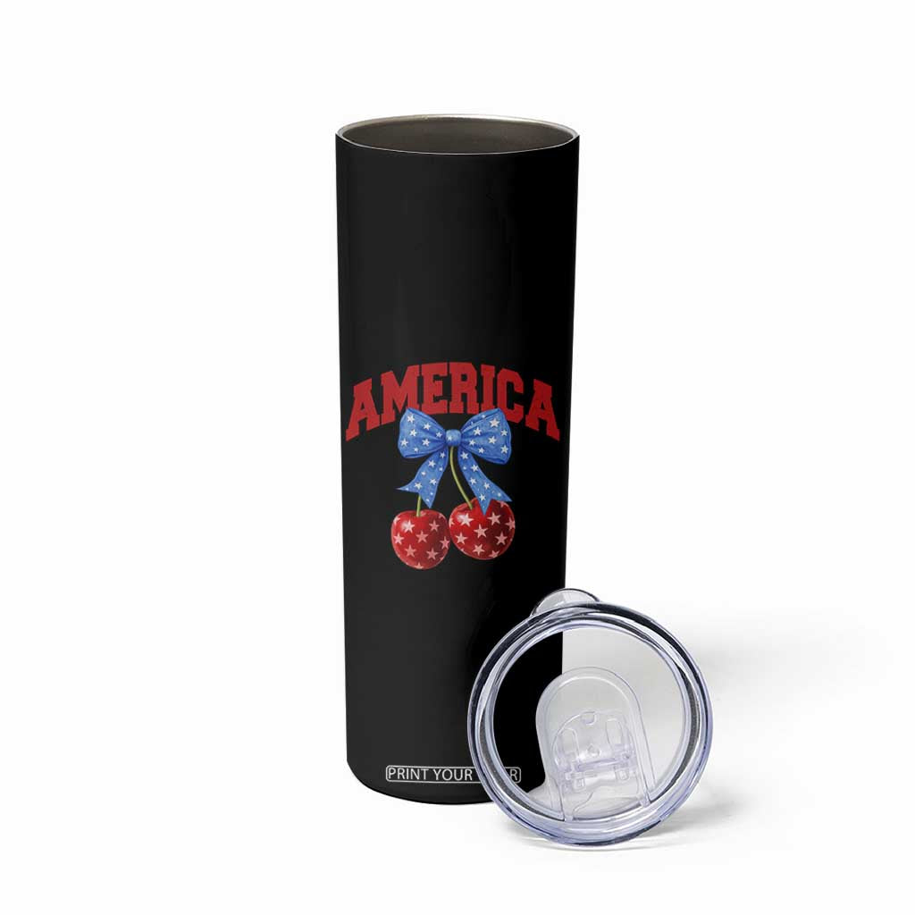 America Cherry Coquette Bow Skinny Tumbler 4th of July Patriotic TS10 Print Your Wear