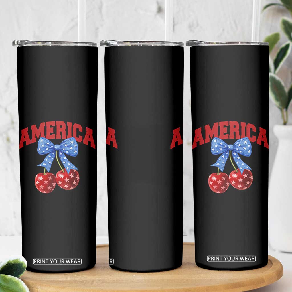 America Cherry Coquette Bow Skinny Tumbler 4th of July Patriotic TS10 Print Your Wear