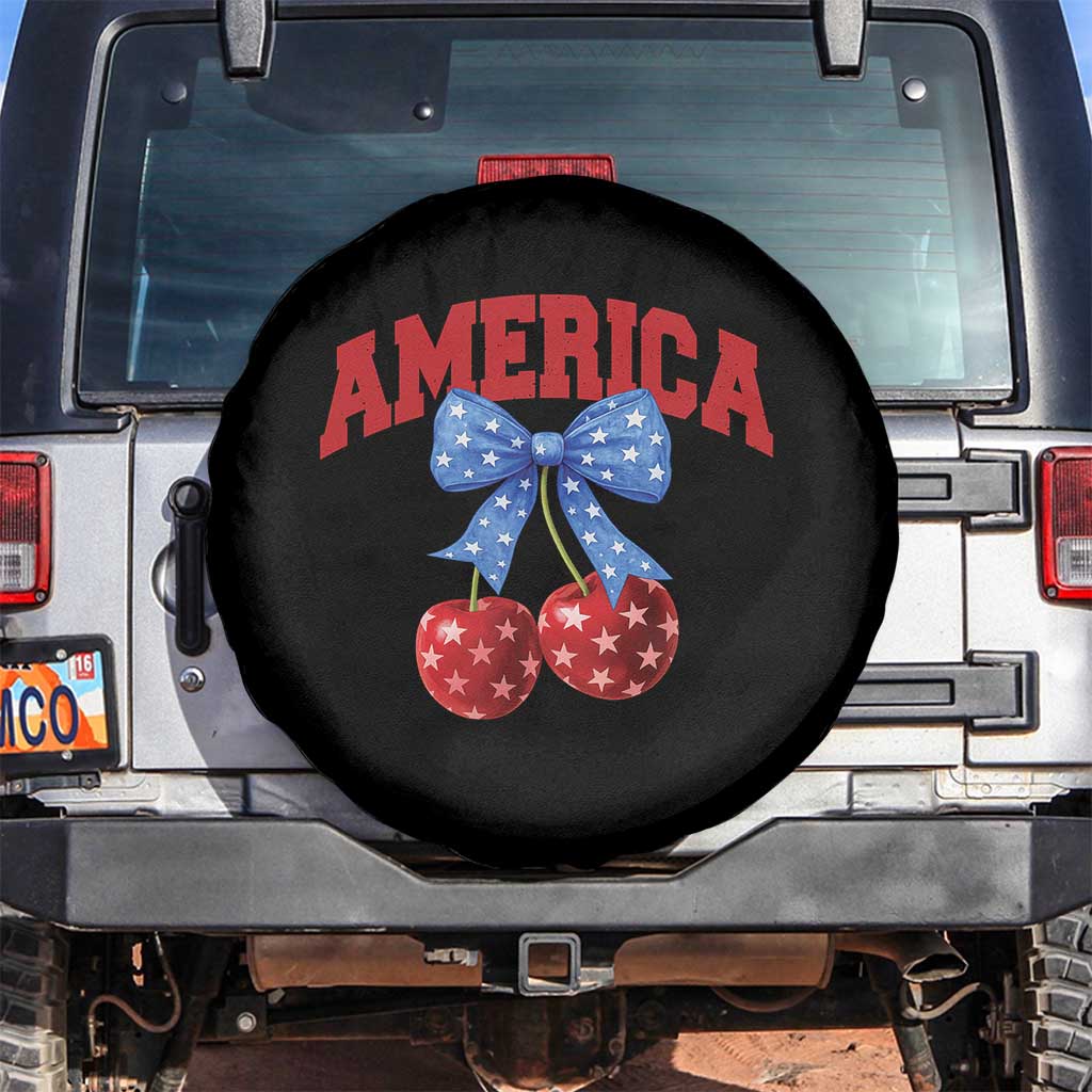 America Cherry Coquette Bow Spare Tire Cover 4th of July Patriotic TS10 No hole Black Print Your Wear