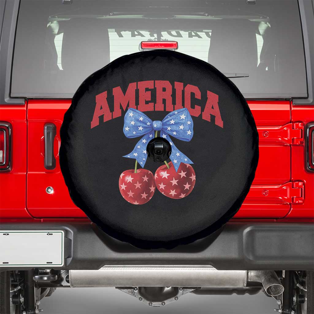 America Cherry Coquette Bow Spare Tire Cover 4th of July Patriotic TS10 Black Print Your Wear
