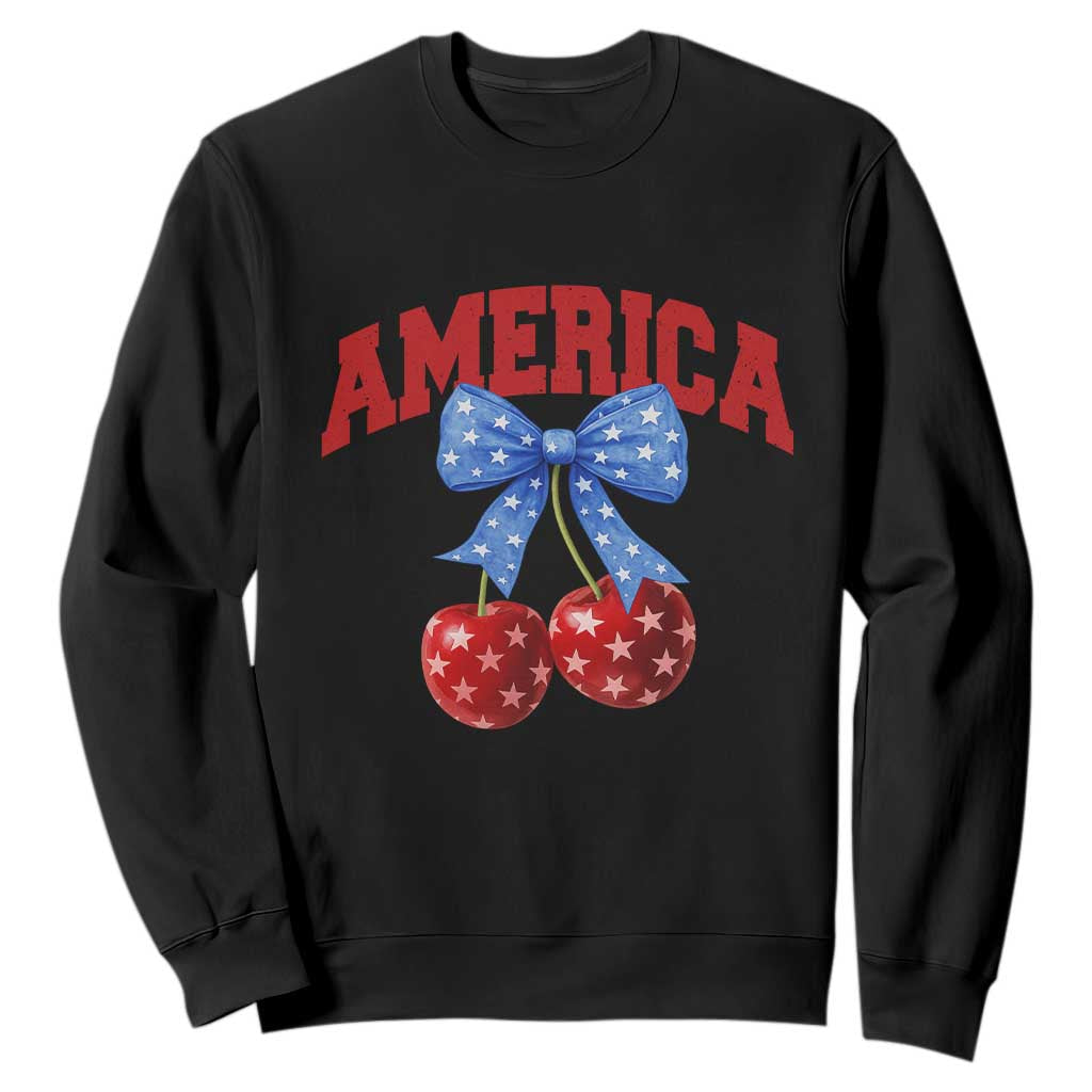 America Cherry Coquette Bow Sweatshirt 4th of July Patriotic TS10 Black Print Your Wear
