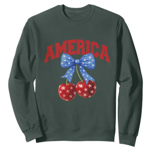 America Cherry Coquette Bow Sweatshirt 4th of July Patriotic TS10 Dark Forest Green Print Your Wear