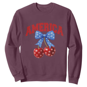 America Cherry Coquette Bow Sweatshirt 4th of July Patriotic TS10 Maroon Print Your Wear